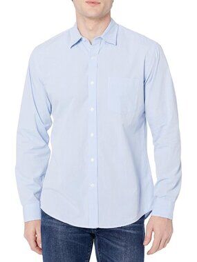 Men's Light Blue 100% Cotton Imported Long-Sleeve Casual Poplin Shirt
